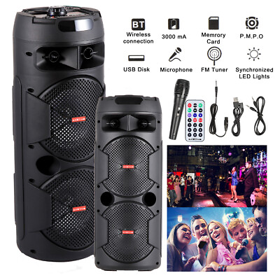 #ad Dual 6.5quot;BT Party Bluetooth Speaker System Big Led Portable Stereo w Mic NEW US $55.99
