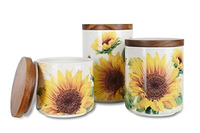 #ad Sunflower Ceramic Canister Sets For Kitchen Countertea Coffee Sugar Canister Set $68.08