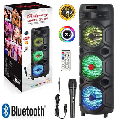 #ad Rechargeable Bluetooth Speaker 3 * 8inch woofer Portable FM Party Speaker Mic $85.99