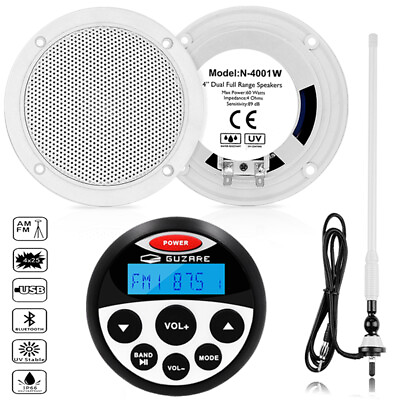 #ad #ad Marine Audio Bluetooth Stereo System unit Boat FM AM Radio Waterproof Speakers $87.99