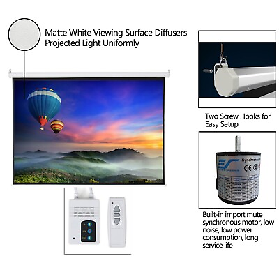 #ad 100Inch 4:3 Electric Motorized Projector Screen Foldable HD Home Theater Remote $89.99