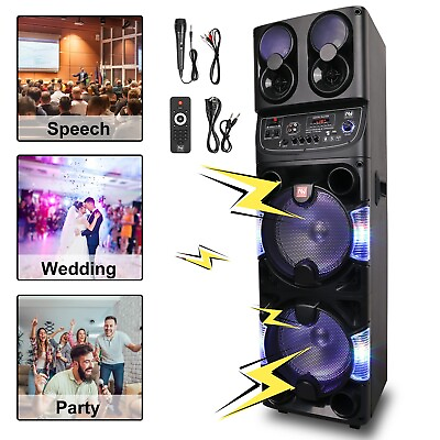 #ad 4000W Dual 10quot; Subwoofer Portable Bluetooth Party Speaker With Remote Light Mic $174.99
