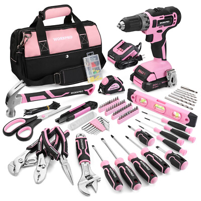 #ad WORKPRO 157PC Home Tool Kit Drill Tool Set 20V Cordless Drill Gun Kit w Tool Bag $105.99