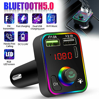 #ad Wireless Bluetooth 5.0 FM Transmitter QC3.0 Hands free Radio Adapter USB Car $8.80