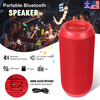 #ad Red Portable Bluetooth Waterproof Speaker HIFI Wireless Stereo Bass Loudspeaker $10.07