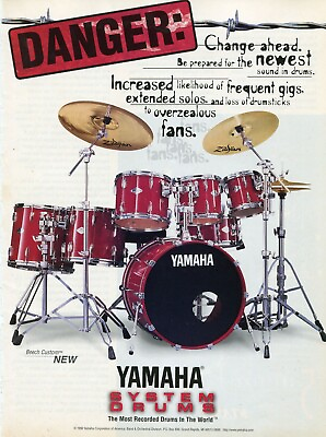 #ad 1997 Print Ad of Yamaha System Beech Custom Drum Kit DANGER $9.99