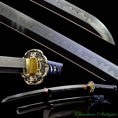 #ad Japanese Samurai Katana Sword w Clay Tempered T10 Steel Real Hamon Sharp #1253 $2079.95
