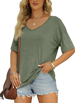 #ad #ad Women#x27;s Half Sleeve T Shirts Fashion V Neck Oversized Loose Tops $24.99
