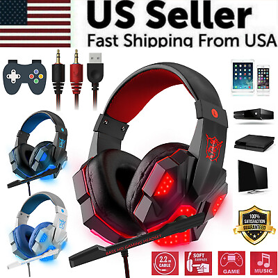 #ad 3.5mm Gaming Headset Mic LED Headphones Stereo Bass Surround For PC PS4 Xbox One $17.89