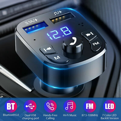 #ad Bluetooth 5.0Car Wireless FM Transmitter Adapter 2USB PD Charger AUX Hand FreeF $6.52