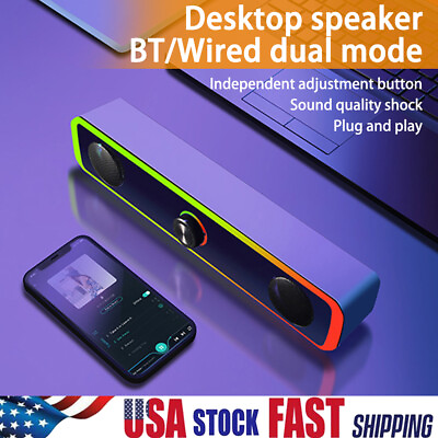 #ad TV Sound Bar Subwoofer Home Theater Soundbar Bluetooth Speaker Desktop RGB US $29.94