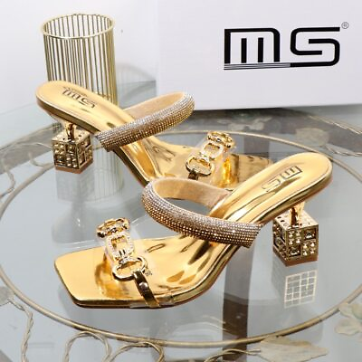 #ad Fashion Women#x27;s Slippers Square Heel High Heels Sandals Sexy Pumps Party Shoes $73.48