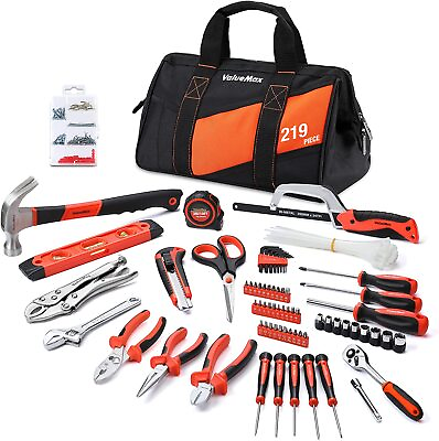 #ad VALUEMAX 219Piece Basic Home Tool Set General w 13#x27;#x27;Large Mouth Opening Tool Bag $52.99