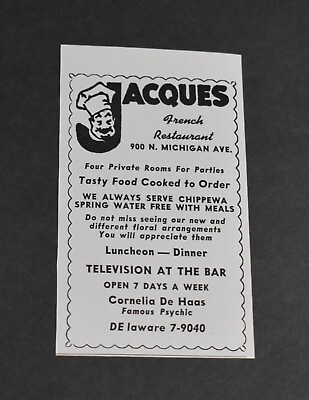 #ad 1951 Print Ad Chicago Jacques French Restaurant 900 N Michigan Ave TV Bar Art $17.98