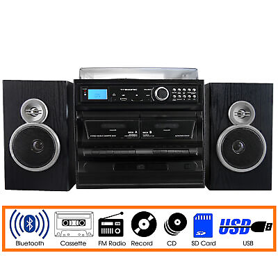 #ad Trexonic 3 Speed Vinyl Turntable Home Stereo System with CD Player Dual Casset $191.74