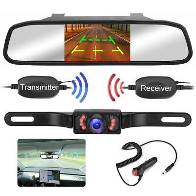 #ad 5inch Rearview Mirror Car Display License Plate Night Vision Camera Wireless Kit $16.99
