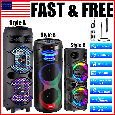 #ad Dual 8quot; Woofers Portable Bluetooth Party Speaker Heavy Bass Sound W Mic Remote $49.99