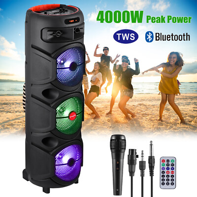 #ad Triple 8Inch Portable Bluetooth Subwoofer Speaker with Party Lights FM Radio Mic $85.99