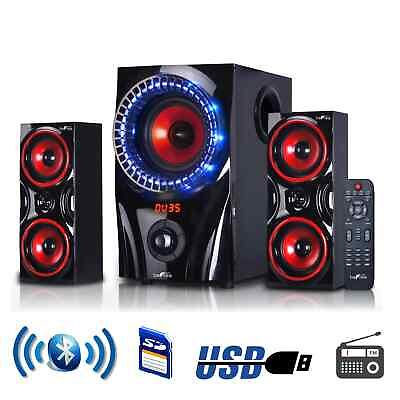 #ad beFree Sound 2.1 Channel Bluetooth Surround Sound Speaker System in Red $163.86