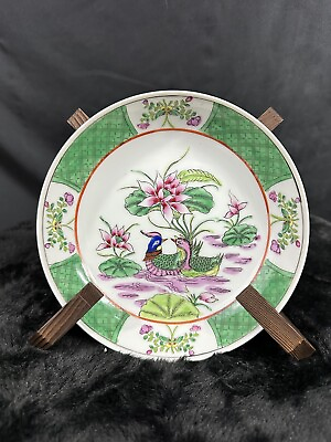 #ad Vintage Handpainted Porcelain Dish Crocus amp; Brids Signed ACF Hong Kong 8”D $34.90