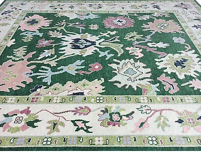 #ad Modern Oushak Turkish Hand Knotted Rug 9x12 Green 100% Wool Carpets for Home $498.75