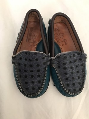#ad Atlanta Mocassin Toddler Size 21 Blue Print Leather Loafers $12.00