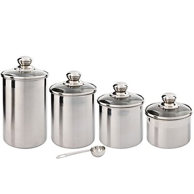 #ad Stainless Steel Canister Set with Glass Lids Measuring Spoon BPA Free Air... $37.21