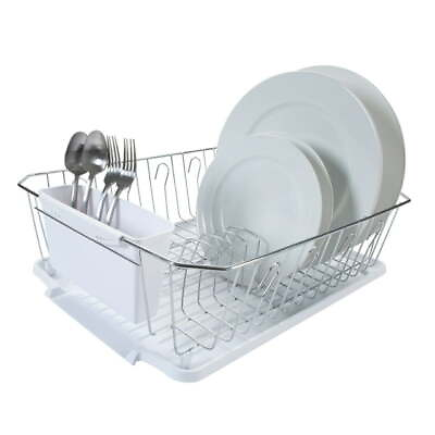 #ad Chrome 3 Piece Set Dish Rack in White Resists moisture and rust Dish Rack $15.50