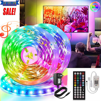#ad 50ft LED Strip Lights 5050 RGB Music Sync Bluetooth for Rooms TV Bar Remote USA $19.99