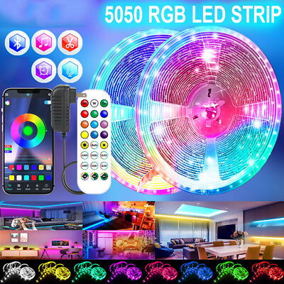 #ad 50ft LED Light Strip RGB Music Sync Bluetooth for Rooms TV Bar Fairy with Remote $19.99