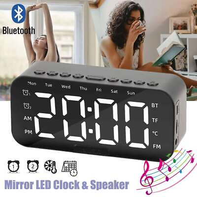 #ad Wireless Bluetooth Digital Mirror LED Alarm Clock with Speaker MP3 Player Black $12.39