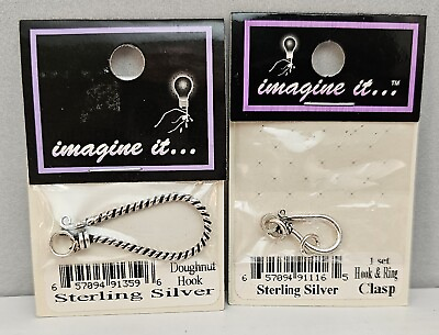 #ad LOT of 2 Sterling Silver Hook Clasps 1 Ex Lg Hook amp; 1 Hook w Rings $37.95