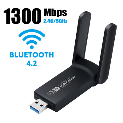 #ad 1300Mbps Wireless USB Wifi Bluetooth Adapter Dongle Dual Band 2.4G 5GHz 802.11AC $12.99