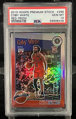 #ad 2019 NBA Hoops Premium Stock Red Prizm Coby White PSA 10 MINT Rookie RC Low Pop $23.00