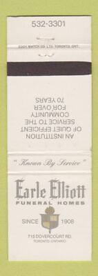 #ad Matchbook Cover Earle Elliott Funeral Home Toronto ON $3.99