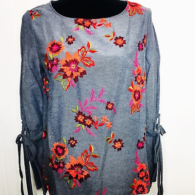 #ad Women floral embroidered bell sleeve top M $31.50