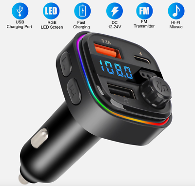 #ad Bluetooth 5.0 Car Wireless FM Transmitter Adapter USB PD Charger AUX HandFree US $10.99
