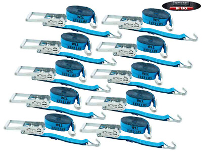 #ad 10 Pack 2quot; x 27#x27; Blue Ratchet Tie Down Strap w Wire Hook 3333 lbs WLL $149.99