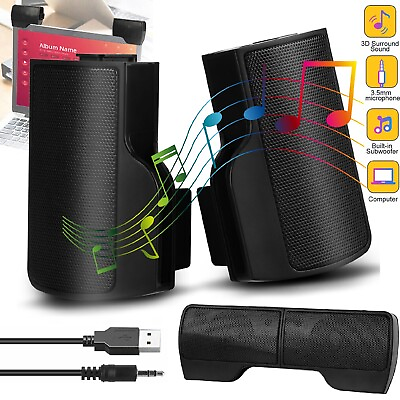#ad USB Wired Stereo Bass Sound Computer Speakers 3.5mm Soundbar for Desktop Laptop $12.98