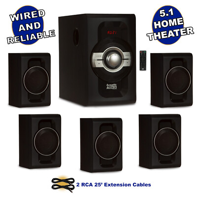 #ad Acoustic Audio Bluetooth Home Theater 5.1 Speaker System with 2 Extension Cables $98.88