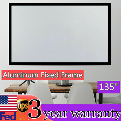 #ad 130quot; Aluminum Fixed Frame 16:9 Projector Screen White Glass Fiber Home Theater $121.26