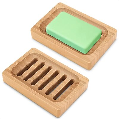 #ad 2 Pack Bamboo Wood Soap Dish Bar Sponge Holder for Kitchen Sink Bathroom $12.89