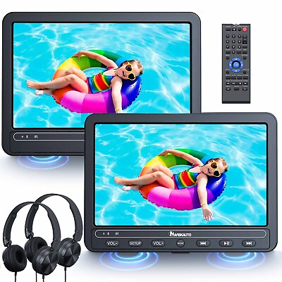 #ad 2x10.5quot; Dual Screen Portable DVD Player Car Monitor TV for Kids Battery Headsets $125.24