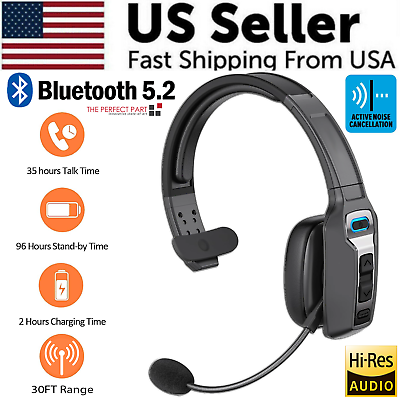 #ad Trucker Bluetooth 5.2 Wireless Headset With Noise Cancelling Mic For Phones PC $29.79