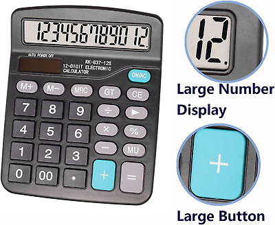 #ad 12 Digit Desktop Calculator Large LCD Display Big Sensitive Button Dual Power $8.90