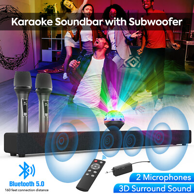 #ad Karaoke Soundbar Wireless Subwoofer Bluetooth Speaker LED Light 2 Wireless Mic $109.99