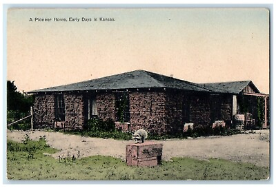 #ad 1910 Pioneer Home Early Days Racoon House Kansas Animal Vintage Antique Postcard $19.95