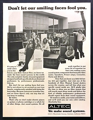 #ad 1973 Altec Sound Systems Anaheim CA Employees Smiling photo vintage print ad $7.99