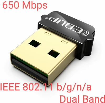 #ad EDUP Mini Dual Band 650Mbps USB WiFi Wireless Adapter Network Card 2.4 5GHz $7.99