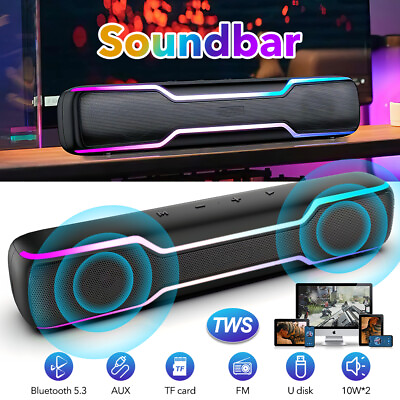 #ad Surround Sound Bar RGB Computer Speakers Wireless BT Subwoofer TV Home Theater $31.34